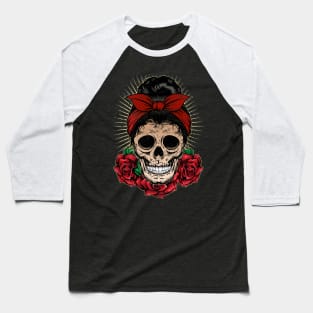 Rockabella Skull with Roses Baseball T-Shirt